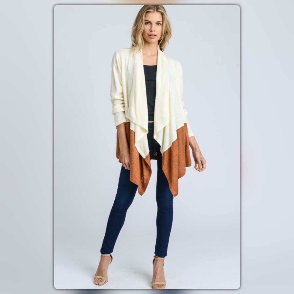 White and Tan Dipped Sweater - Picture 2 of 4
